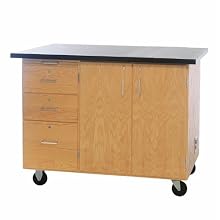 Diversified Woodcrafts 4332KF Solid Oak Wood Mobile Instructor's Desk with Storage, Flat ChemGuard Top, 36" Width x 84" Height x 16" Depth