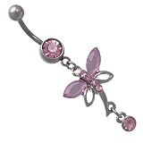Cinta Silver Pink Dragonfly Navel bar