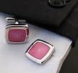 Silver Square with Pink Center Design Cufflinks Cuff Links