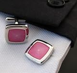 Silver Square with Pink Center Design Cufflinks Cuff Links
