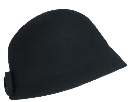 Capelli New York Wool Felt Asymetrical Brim Cloche With Back Lace Bow With Detail