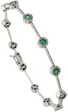 18k White Gold 7 1/4 Bracelet, w/ 0.90 Carat Round Top Light Brown Diamonds & 1.40 Carats Round Cut Emerald Stones, 3/16 (5mm) wide