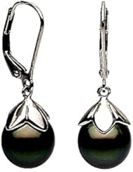 14kt White Gold Tahitian Black Pearl Leverback Earrings