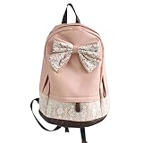 MONA Girls' Vintage Canvas Bow Cute Decorated Well Designed Easy To Wash And Dry Light Weight Adjustable Straps Useful Spacious ECO Friendly Rucksack Satchel Travel Schoolbag Book bag Backpack