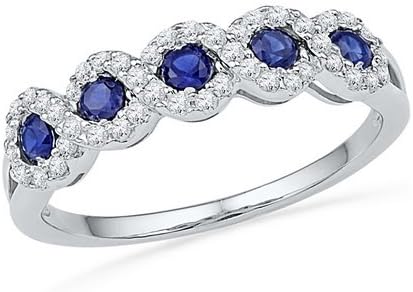 10K White Gold 0.23 TCW Lab Created Blue Sapphire Rings Size 7 Includes Free Jewelry Gift Box