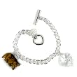 Sterling Silver Bracelet with Tiger Eye Wolf Charm and Crystal Heart Charm