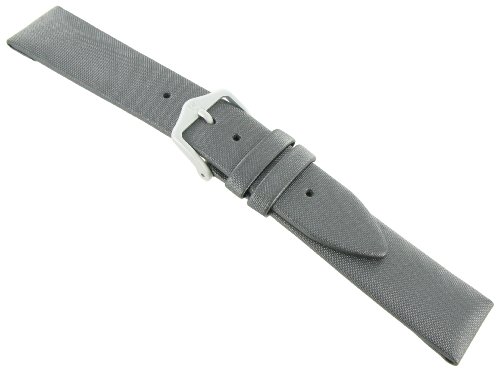18mm Hirsch Verona Silver Grey Tone Genuine Leather Textile Coating Flat Water Resistant Watch Band
