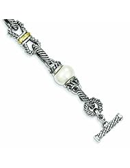 Sterling Silver with 14k Gold 10-10.5mm Freshwater Cultured Pearl 7.5in Bracelet - Antique Boutique - Vintage Style - Jewelry