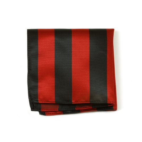 Woven College Stripe Pocket Square - Black Red