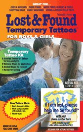 Lost Found Temporary Tattoos - KIDS - CHild Safety Product Lost Found Temporary Tattoos - KIDS - CHild Safety Product