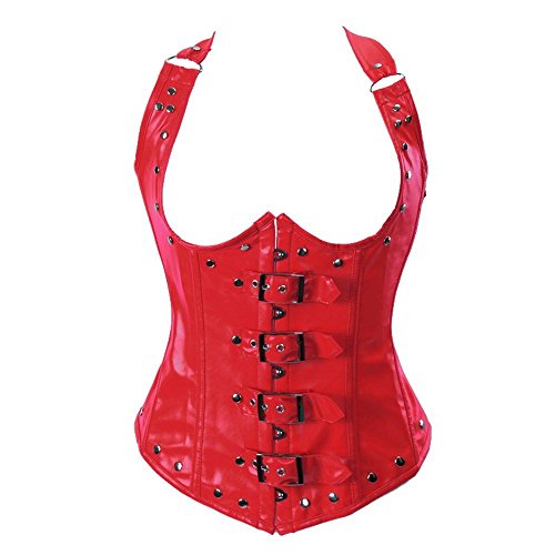 MUKA Red Steel Bone Buckles Underbust Fashion Corset Top, Waist Training Cincher