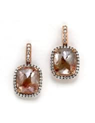 Samuel B. Soho Boutique 18K Rose Gold Pink Rough Diamond Cushion Cut Earrings, 7.09 Tcw.