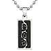 Natural Beauty: Designer Inspired Titanium & Black Enamel Tribal-style Tattoo Pattern Dog Tag Pendant on a Stainless Steel Ball Chain