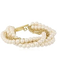 Carolee "Brown Eyed Girl" Chain and Pearl Tone Twisted Bracelet, 8"