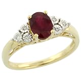 10k Gold Stone Ring, w/ 1.00 Total Carat Illusion Set Brilliant Cut Diamonds & Oval Cut (7x5mm) Ruby Stone, 9/32 in. (7mm) wide, size 8