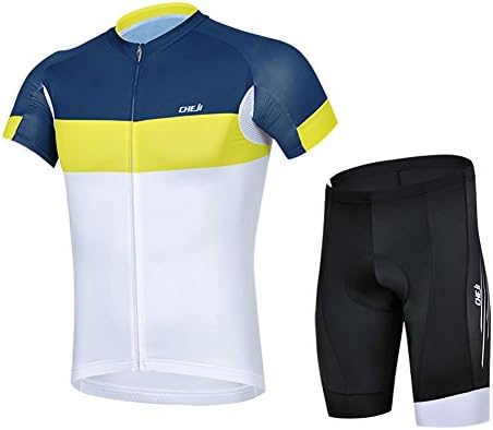 Baleaf Outdoor Men's Short Sleeve Cycling Jersey 3D Padded Shorts Set Yellow Blue Size XL