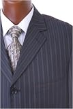 Men's Super 140's Merino Wool Single Breasted 4 Button Charcoal Pinstripe Wide Leg Suit with Vest