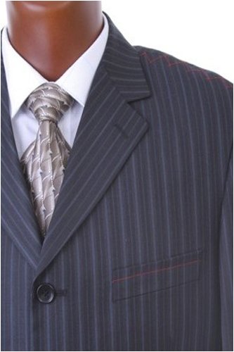 Men's Super 140's Merino Wool Single Breasted 4 Button Charcoal Pinstripe Wide Leg Suit with Vest