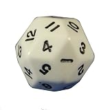 30 Sided White Dice Polyhedral in Black Suedine Pouch
