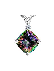 Original Star K (tm) Large 12mm Cushion Cut Rainbow Mystic Topaz Pendant in 925 Sterling Silver