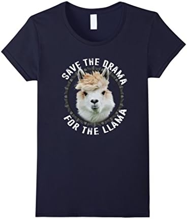 Women's Llama Lover T-Shirt Save the Drama For the Llama Shirt Medium Navy
