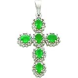 14 karat white gold genuine diamond and emerald cross charm
