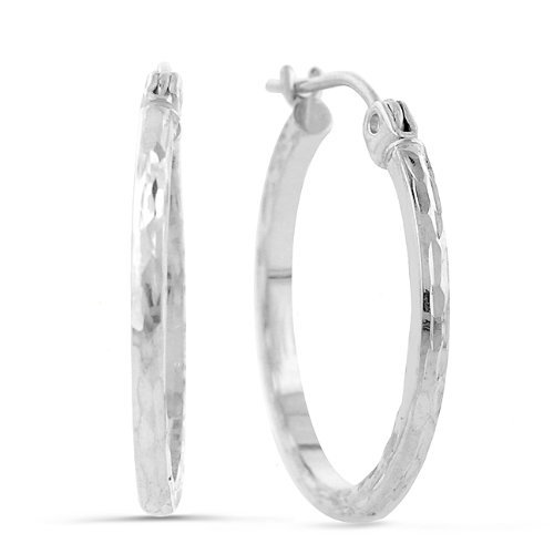 41JrK4hSV3L 14K White Gold Diamond Cut Hoop Earrings