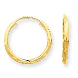 14k Gold 1.5mm Satin Diamond-cut Endless Hoop Earrings