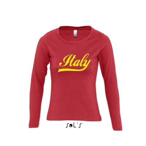 Italien Oldschool Italy LÄNDERSHIRT EM / WM FAN Trikot – Damen Langarm Longsleeve T-Shirt S-XL , red – gelb , XL