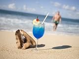 Cocktail and Shell on Beach Near Maca Bana Villas, Point Salines, St. George, Grenada Stretched Canvas Poster Print