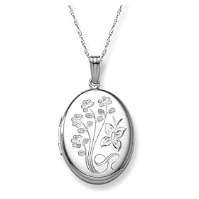 14k White Gold Engraved Flowers Oval Locket, 20 by Amazon.com Collection