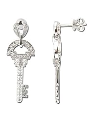 14K White Gold 0.18ct St. Peters Key Invisible Set Diamond Dangle Post Earrings