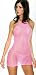 Sexy Pink Crochet Net Halter Style Mini Dress & Thong