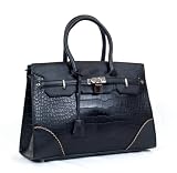 Designer Inspired Faux Leather Crocodile Luxury Elegant Satchel Handbag Tote Purse with Lock and Key