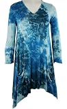 Boho Chic - Blue Lagoon, 3/4 Sleeve, V-Neck Collar, Shark Bite Hem with Front Pockets, Womens Fashion Tunic Top