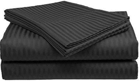 MILANI COLLECTION Sriped QUEEN Sateen Sheet Set,BLACK