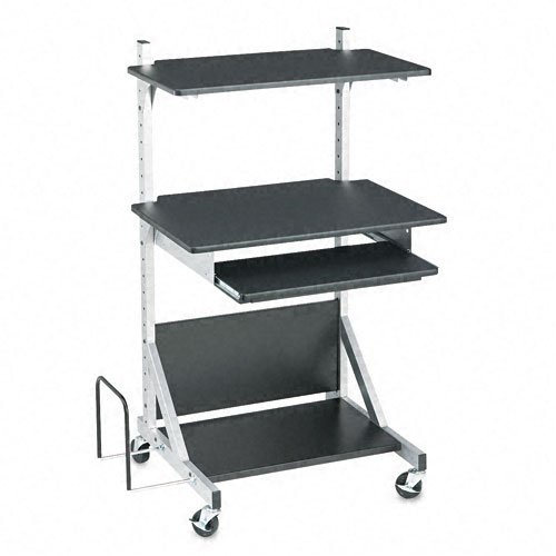 BALT Products - BALT - Fully-Adjustable Mobile Workstation 30 x 24 x 52 Black - Sold As 1 Each - Adjusts for use while standing or sitting - Install monitorkeyboard shelf above printer shelf for a stand-up workstation below for a sit-down workstation - Fi