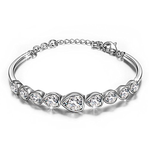 Qianse White Gold Plated Heart Shape Bracelet Made with Swarovski Elements Crystal (QIANSE is Swarovski's authorized distributor, buy from QIANSE JEWELRY DIRECT, or we will not be responsible for the fake products.)