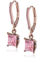 Betsey Johnson "Rose Gold Boost" Square Crystal Drop Earrings
