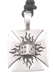 Iron Cross Fire Dice Pewter Pendant Necklace