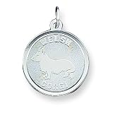 Sterling Silver Welsh Corgi Disc Charm with 20 inch Sterling Silver Chain