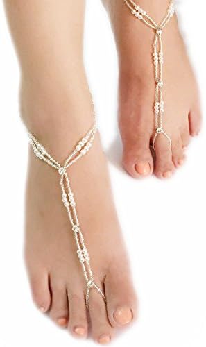 Niubai Womens Girls Pearl Ankle Bracelet Stretchable Rhinestone Barefoot Sandals Beach Wedding Foot Jewerly 2 Sizes (35-37)