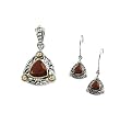 Sterling Silver and 14K Yellow Gold Cabochon Mozambique Garnet Earrings and Pendant