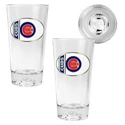 Chicago Cubs MLB 2pc Pint Ale Glass Set with Baseball Bottom - Oval Logo by Great American Products