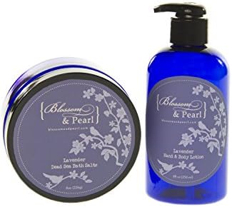Blossom and Pearl French Lavender Deep Sea Cosmetics Bundle - Lavender Hand and Body Lotion, Lavender Dead Sea Bath Salt. Dead Sea Salt products.