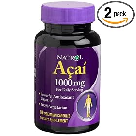 Natrol Acai 1000 mg Capsules, 60-Count Bottles (Pack of 2)