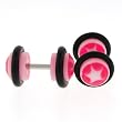 Fake Acrylic Plugs - White/Pink with White Star 16g Wire; 6mm - Sold as a Pair