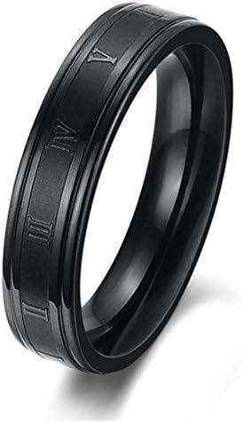 LUNA Stainless Steel 4.5mm High Polished Roman numbers Purity Wedding Rings Black 6