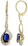 14k Yellow Gold 3/4 (19mm) tall Lever Back Dangle Earrings, w/ 0.13 Carat Brilliant Cut Diamonds & 2.40 Carats Oval Cut 7x5mm Cynte Stones
