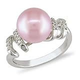 9-9.5 mm Pink Freshwater Pearl and Diamond Accent Ring in Silver, I3